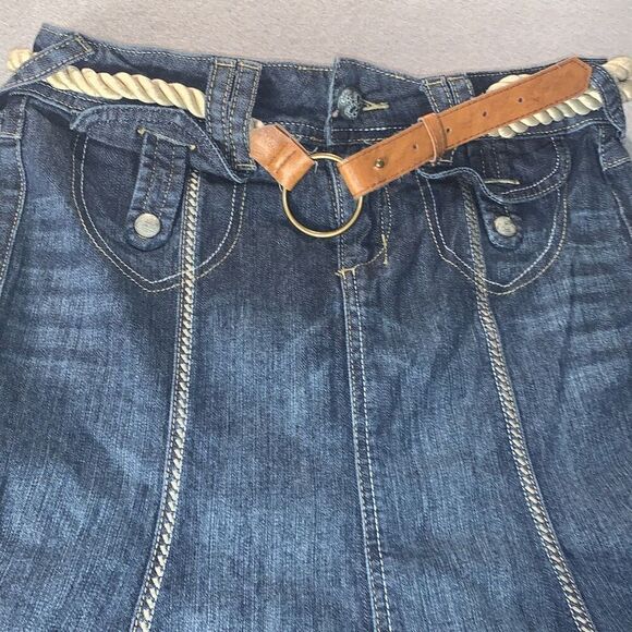 Vintage Y2K Candies Belted Denim Midi Trumpet Flare Skirt Size 5 - Picture 4 of 10